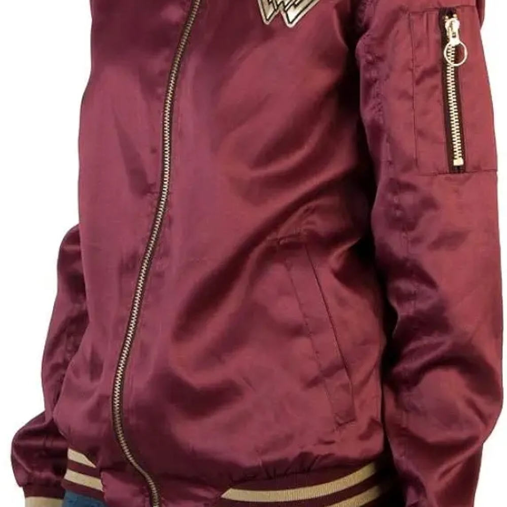 BurgundyWonder Woman Bomber Jacket with Gold Accents